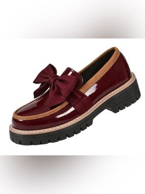 Patent Burgundy Bow Loafer for Women